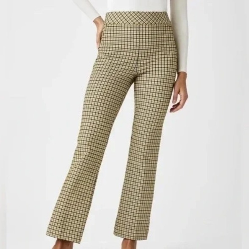 SPANX Women's Medium The Perfect Pant Yellow Plaid Kick Flare Pants Career